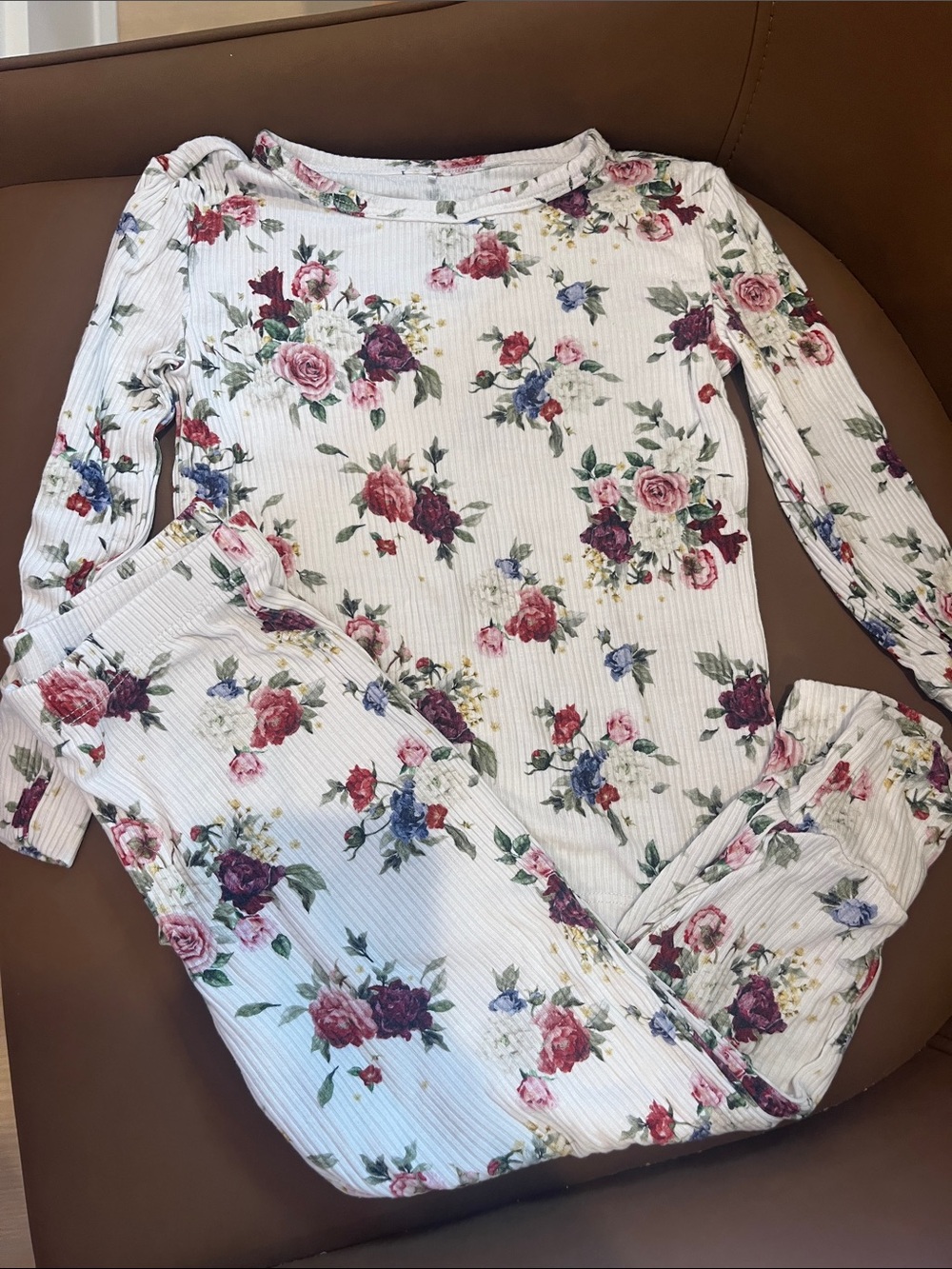 Posh peanut 3-4t floral Ribbed Two-Piece pajama Set